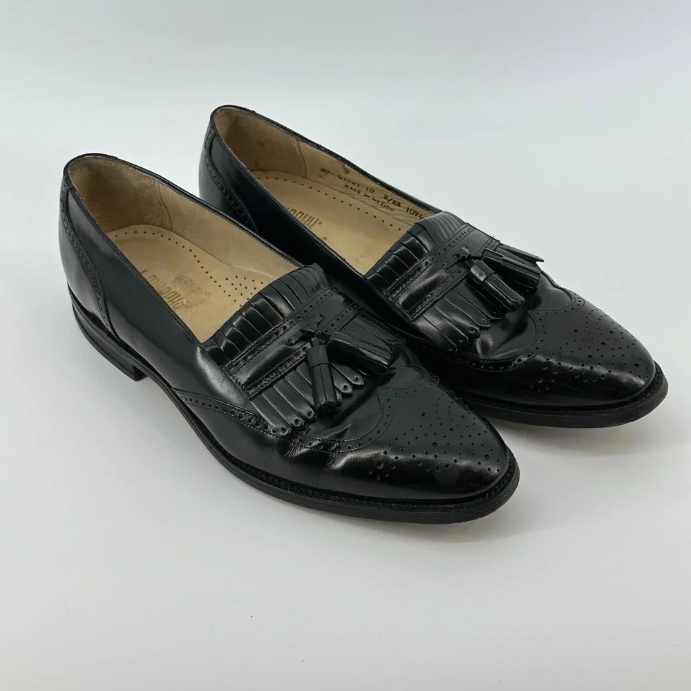 Johnston & Murphy Mens Black Leather Wingtip Tassel Kiltie Loafers 10 B
